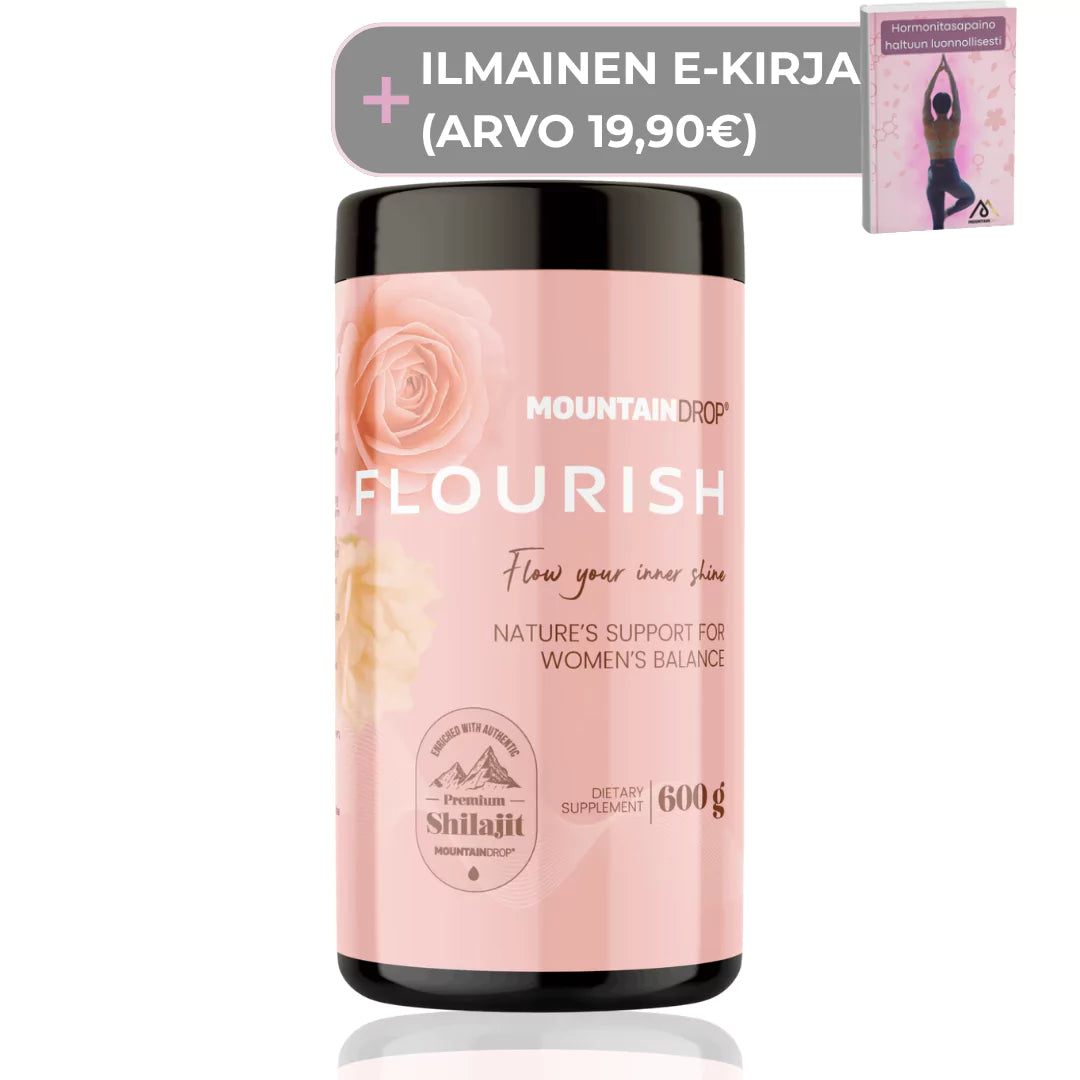 Mountaindrop® Flourish 600g | Naisen Elinvoiman Luonnollinen Vahvistaja