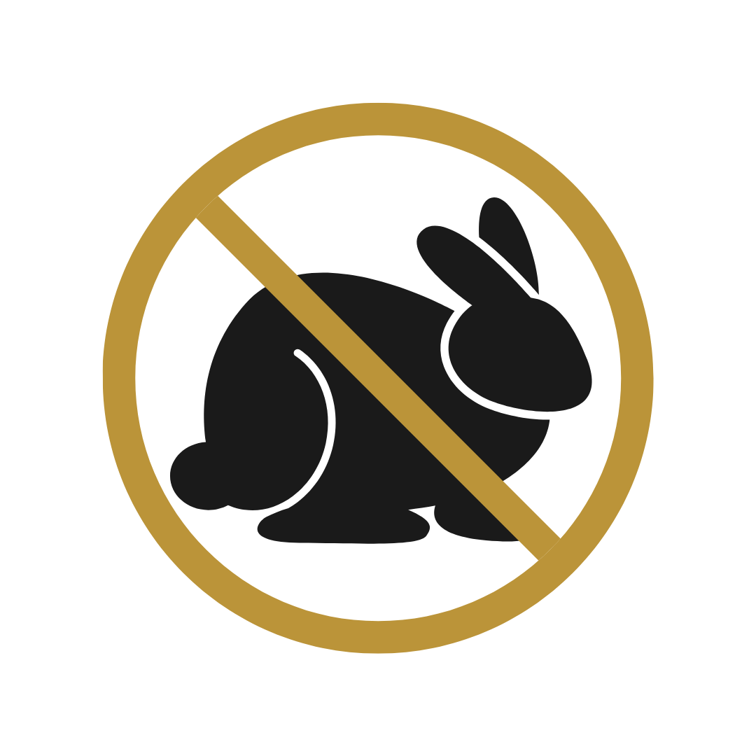 Ikoni eläintestauksesta. Mountaindrop Elixir saippuaan ei ole käytetty eläinkokeita ollenkaan.