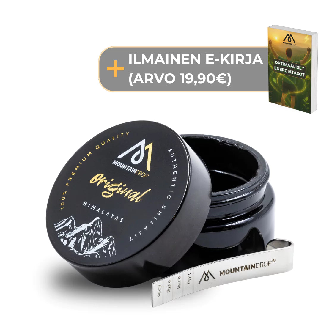 Mountaindrop Original Himalaja Shilajit purkki – 100 % puhdas ja aito Himalajan shilajit.