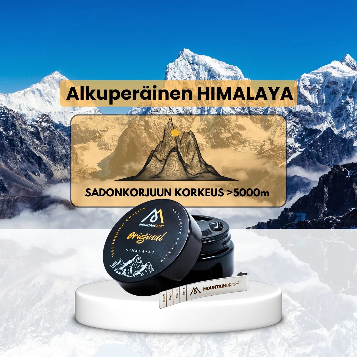 Himalajan Shilajit vuoristo taustalla. Tehokas tapa nostaa energiatasoja ja parantaa hyvinvointia.