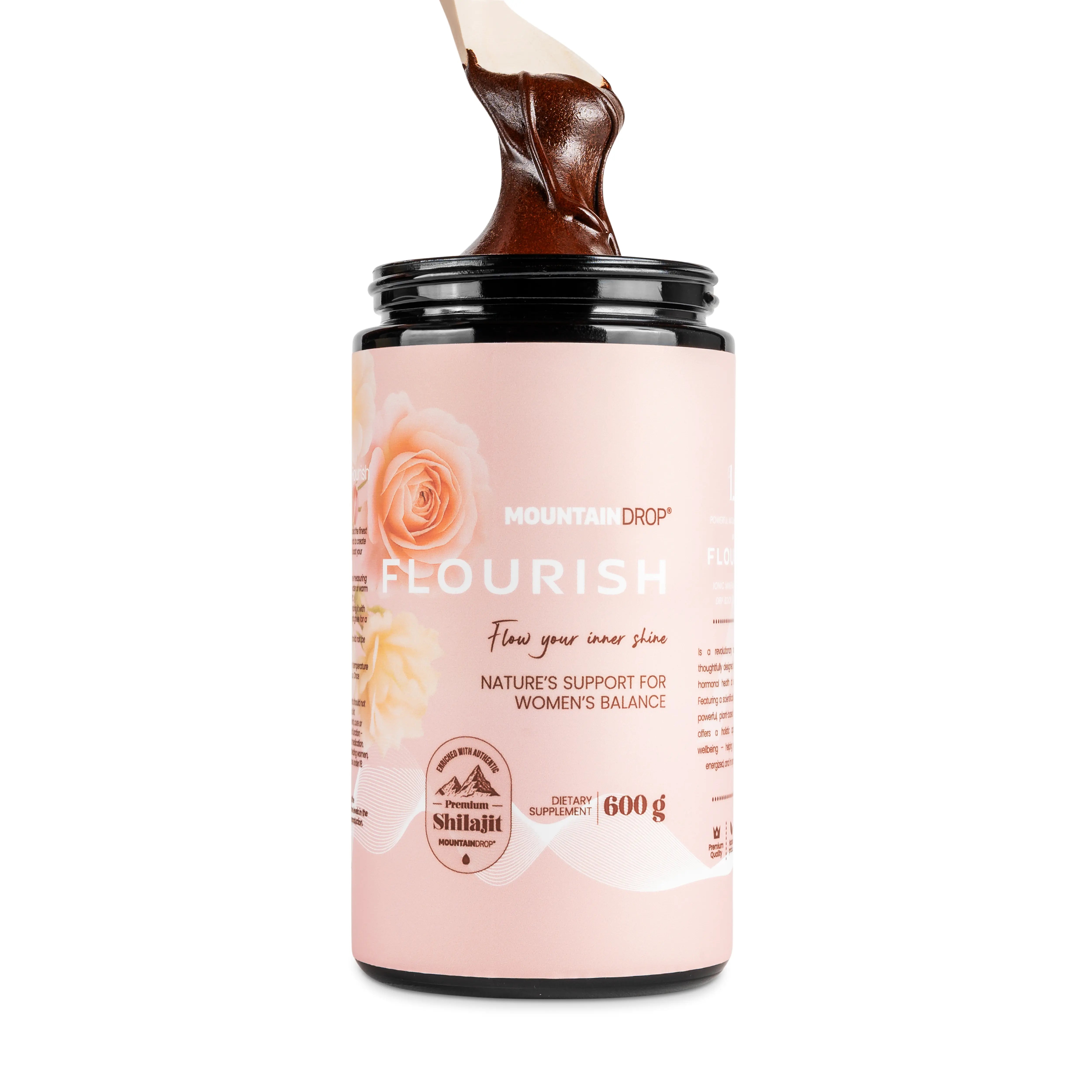 Mountaindrop® Flourish 600g | Naisen Elinvoiman Luonnollinen Vahvistaja