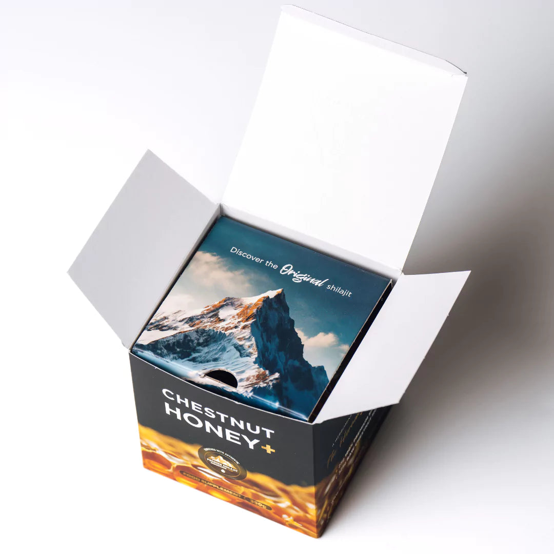 Mountaindrop Kastanjahunaja tyylikkäässä laatikossa – täydellinen luonnollinen lahja kaikille.