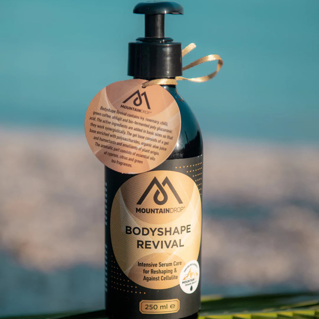 Mountaindrop Bodyshape Revival luonnollisessa ympäristössä – vartalovoide ihon kiinteytykseen. Parantaa ihon kuntoa.