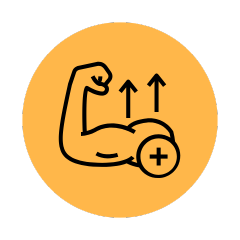 Ikoni joka kuvastaa lihaskasvua. Prime tukee lihaskasvua nostamalla testosteronitasoja ja nopeuttamalla palautumista.