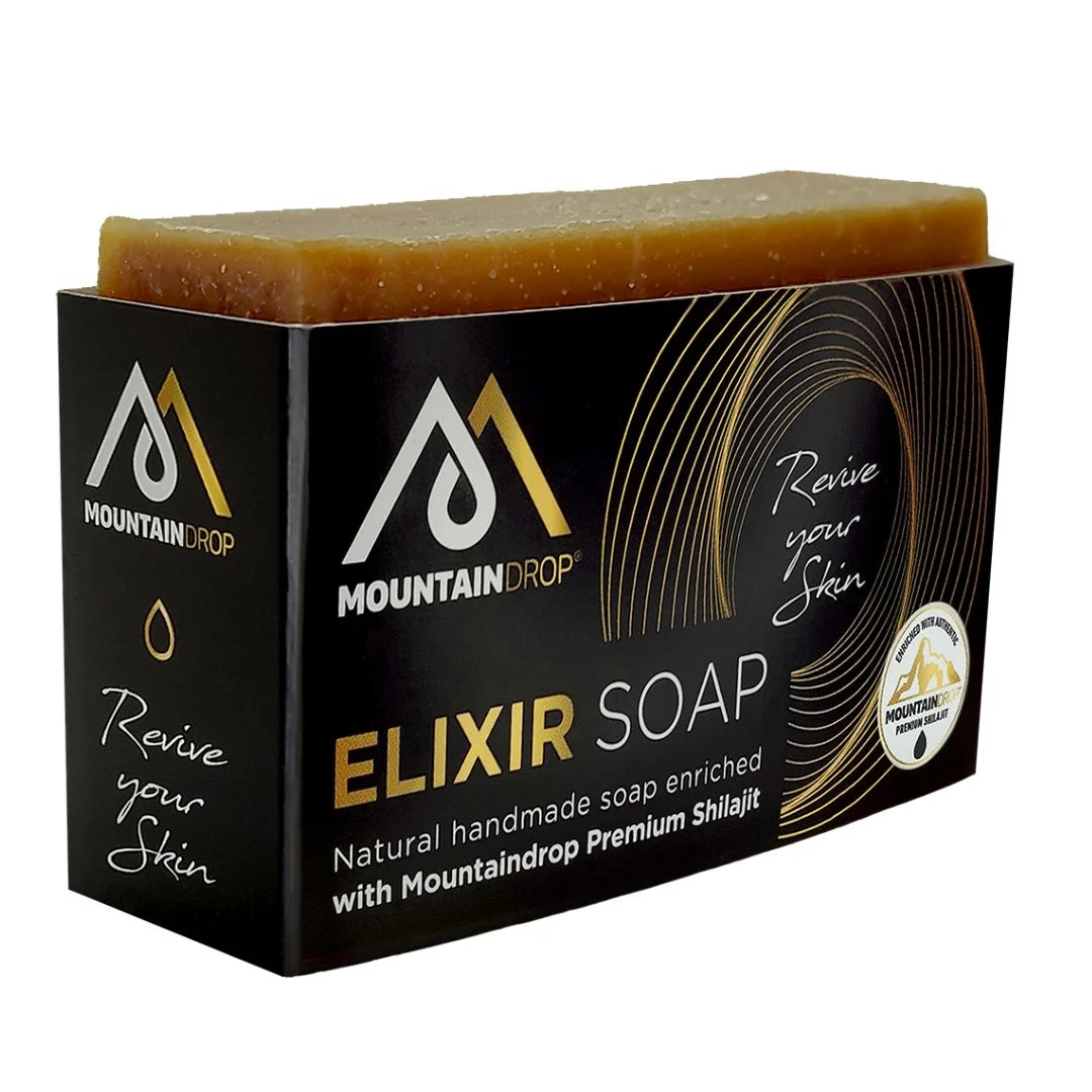 Mountaindrop Elixir Saippua myyntipakkauksessa – luonnollinen saippua päivittäiseen käyttöön ihon hyvinvointiin.