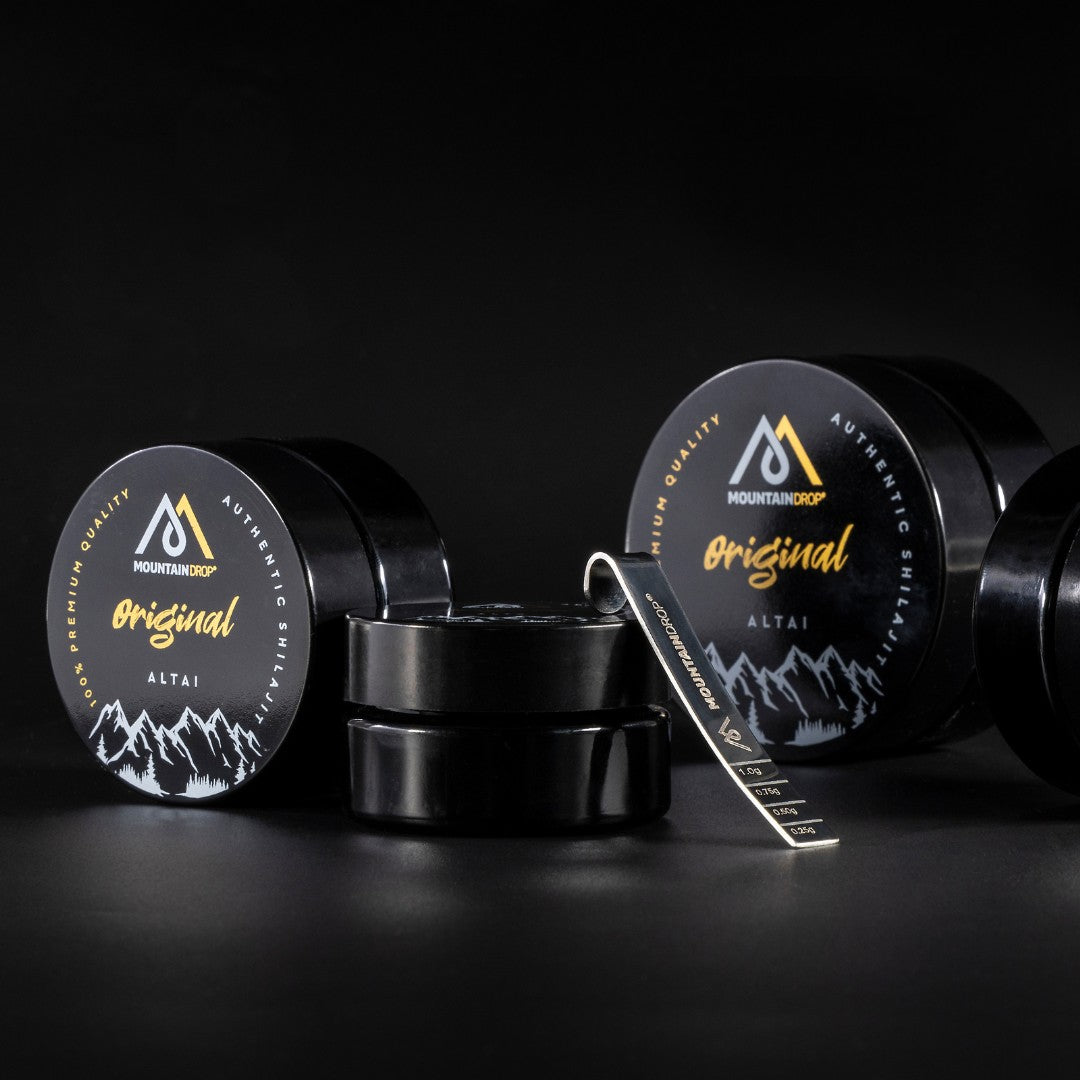 Mountaindrop Shilajit Altai purkit - detoxoi kehoa luonnollisesti ja tehokkaasti.