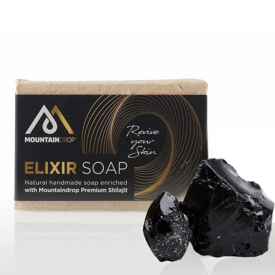 Mountaindrop Elixir Saippua ja shilajit – tehokas mineraalipitoinen ihonhoitotuote.