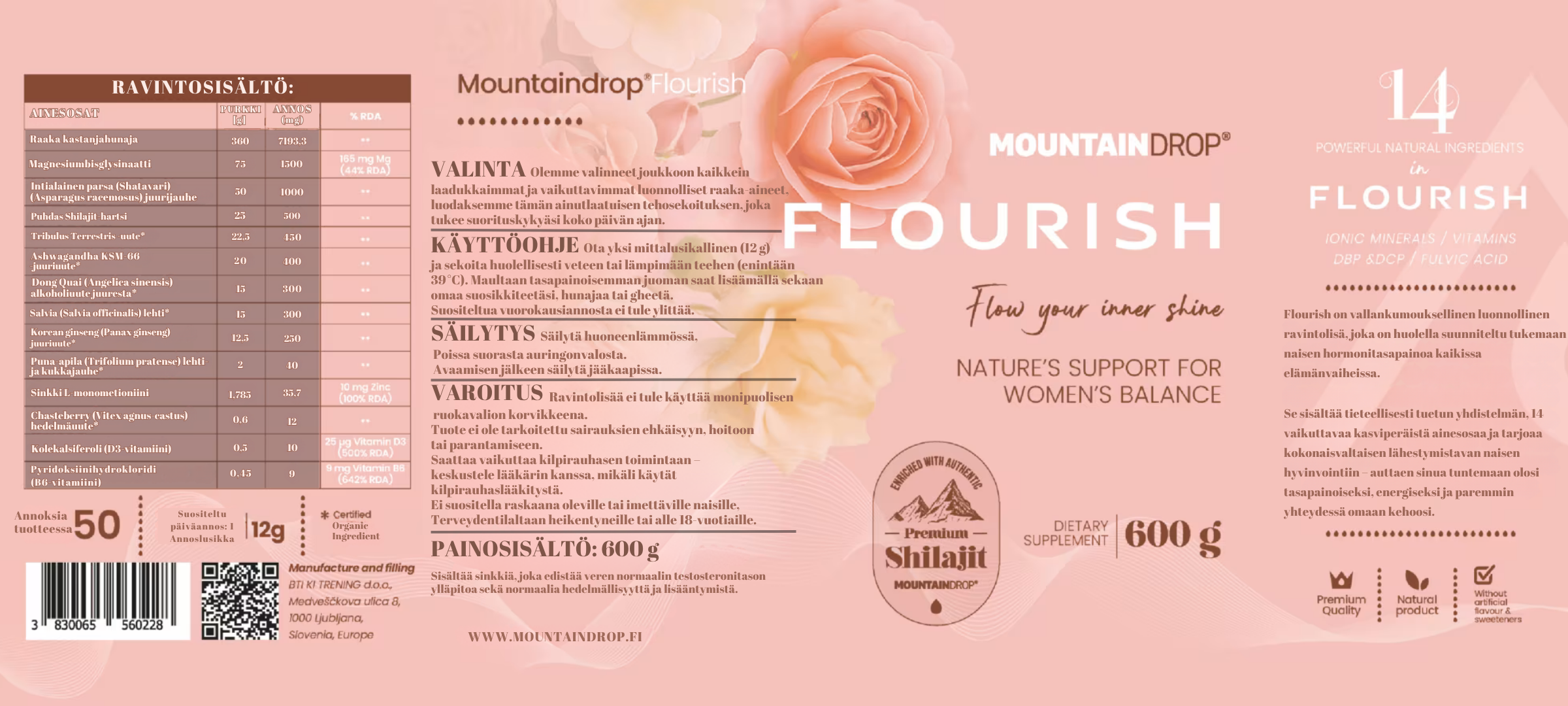 Mountaindrop® Flourish | Naisen Elinvoiman Luonnollinen Vahvistaja 600g